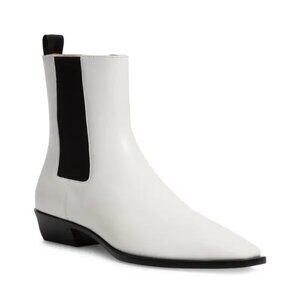 Simkhai Women's 35mm Lennon Off White Leather Chelsea Square Toe Boots Size 8.5